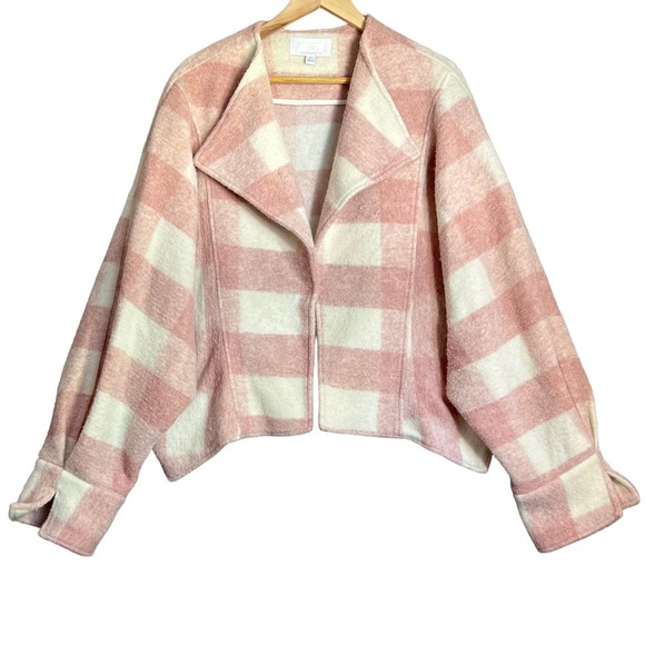 Anthropologie Jackets & Blazers - Anthropologie Ett:Twa Blushed Buffalo Plaid Wool Blend Open Jacket Pink Size XL
